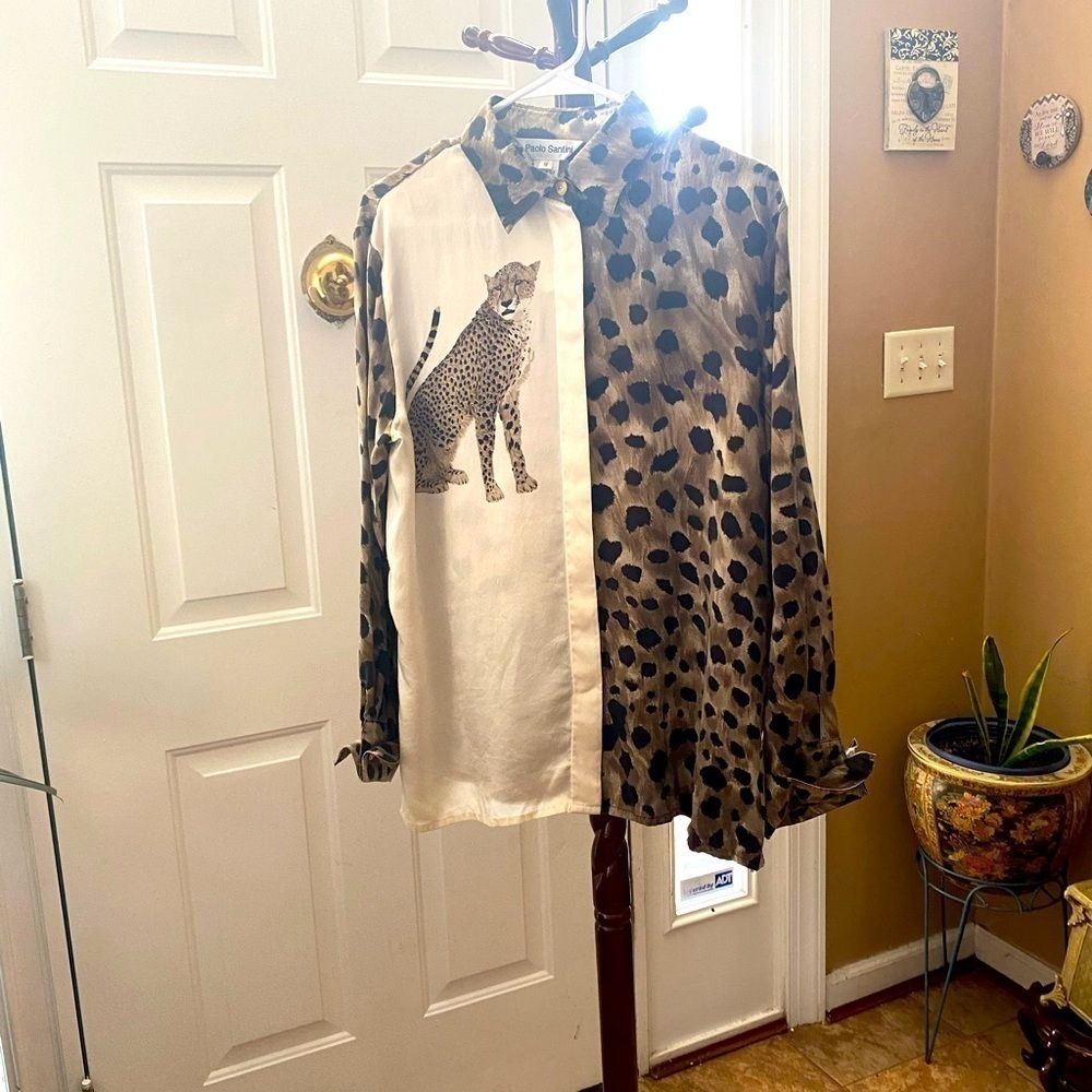 PAOLO SANTINI ANIMAL PRINT SILK BLOUSE SIZE 12